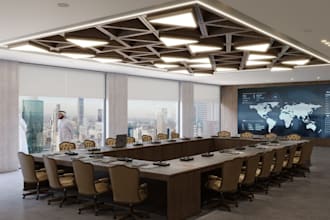 renovate modern conference hall, office interior layout, workspace cgi rendering