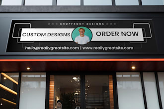design shopfront, storefront, window graphics, yard sign, any design