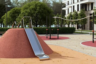 3d innovative children playground, with urban courtyard and recreational spaces