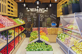 construct3d penny store interior,grocery shopfront render,cgi supermarket design