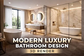 design modern luxury bathroom interiors in 3d with realistic renders