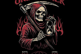 design high quality skull grim reaper logo with t shirt design