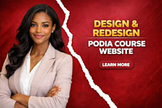 design, redesign podia online course website, promote whop store organically