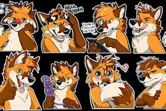 draw furry telegram stickers emotes, badges character discord stickers emotes