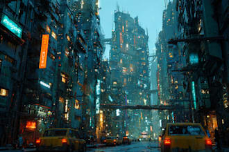 make a cyberpunk sci fi futuristic city no ai use