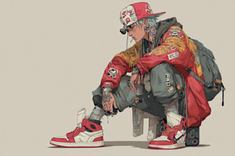 draw cyberpunk lofi or streetwear anime illustration