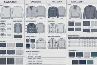 create knitwear sweater cardigan pullover knit jacket tech pack for manufacture