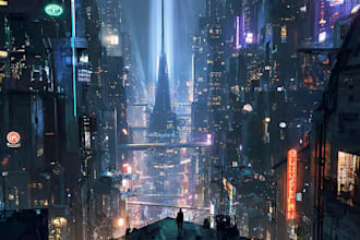 do cyberpunk scifi futuristic city no ai use