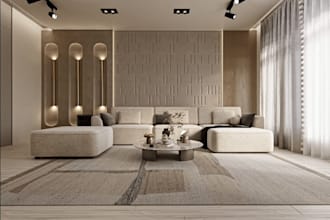 regenerate 3d luxury living room, render bedroom, dinning area realistic photo