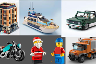 custom 3d lego model, technic bike, house, cars, toys, ships with xml part list