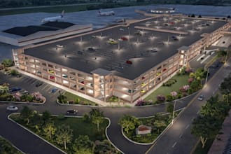 visualize 3d commercial space, interior rendering, car dealership, airport, mall