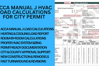 provide acca manual j hvac load calculations for city permit