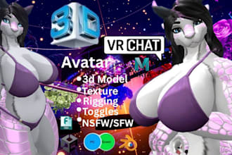 do custom vrchat avatar, vrc avatar, furry nsfw avatar, vr character