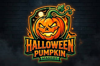 make awesome halloween pumpkin mascot logo design for 1 day delivery