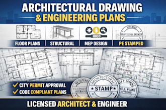 create architectural drawings, floor plans, mep and pe stamp