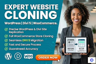 clone wordpress website, divi website, woocommerce website and divi 5 website