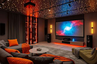 design home theater interior, isometric room, gaming room, music podcast studio