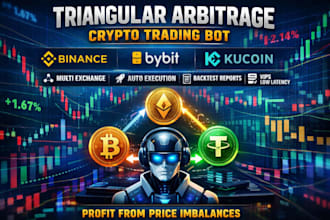 develop hf triangular arbitrage crypto trading bot for binance, bybit, kucoin