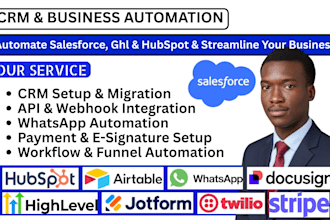 salesforce gohighlevel hubspot airtable twilio whatsapp docusign stripe calendly