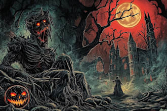 create detailed dark art illustrations for bands and merch