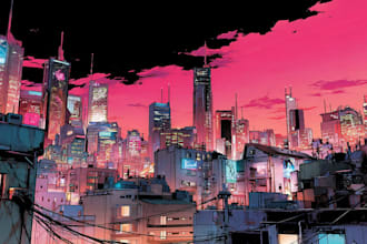 draw illustration of futuristic cyberpunk city