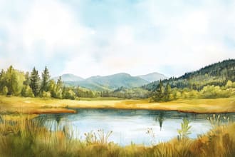 illustrate a watercolor landscape illustration