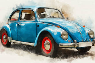 draw car, and vehicle digital watercolor
