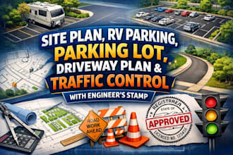 site plan, rv parking, parking lot, driveway plan, traffic control with stamp