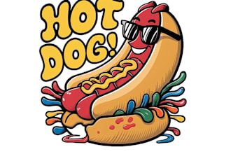 design high quality hot dog mascot logo with t shirt design