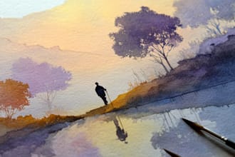 draw a watercolor landscape illustration