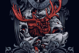 draw dark gothic illustration for apparel and merch