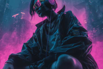 design cyberpunk illustration anime for poster music cover