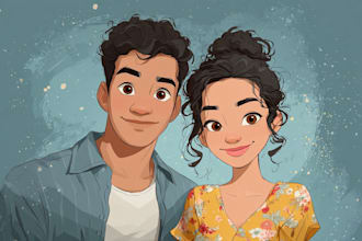 draw a custom disney style couple portrait illustration