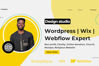 wordpress, webflow or wix website for church, ministry, mosque, charity website