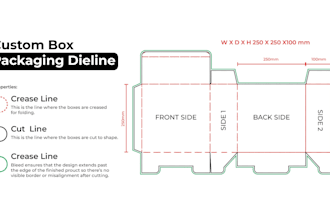 custom box packaging dieline, box cut lines and design