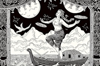 draw colorful linocut and woodcut book illustrations