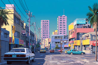 create retro japanese city pop 80s illustration