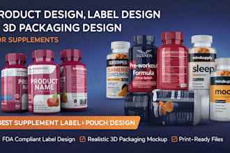 do product design label design and 3d packaging design for supplements