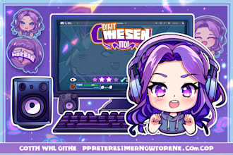 create chibi logo, banner, panels, pfp, emotes for twitch