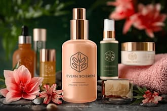 create skin care label, cosmetic logo and packaging