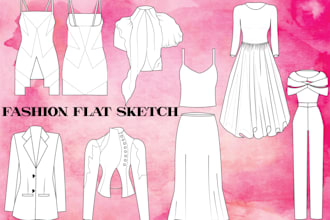 create fashion technical flat sketch and flat drawings