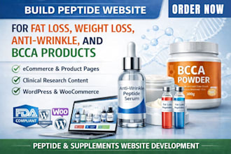 build peptide website for fat loss weight loss, anti wrinkle and bcaa products
