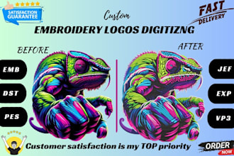 do embroidery digitizing into dst, pes, jef in 1 hour
