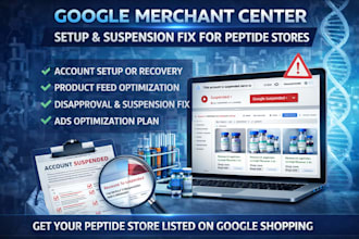 google merchant center setup and fix for peptide stores