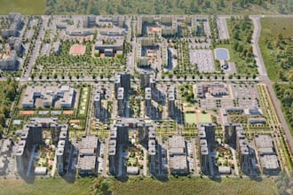 detailed site layout residential development,high rise building, driveway render
