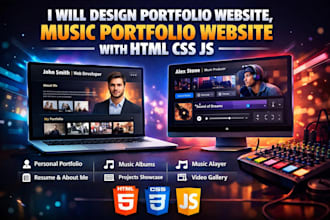 design portfolio website, music portfolio website with html css js