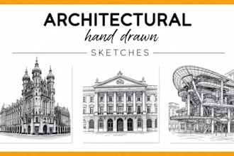 create architectural hand drawn sketches in ink