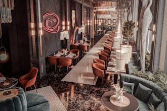 redesign restaurant 3d architectural visualization, event hall, bar, coffee shop