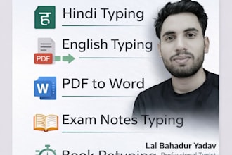 do hindi and english typing, PDF to word conversion and book retyping