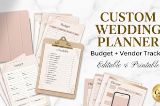 design custom wedding planner, budget tracker organizer printable,vendor tracker